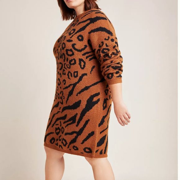 ⭐️ Rilke Leopard Cheetah Cat Chic Glam Girly Winter Classy Tunic Sweater Dress - Picture 5 of 9